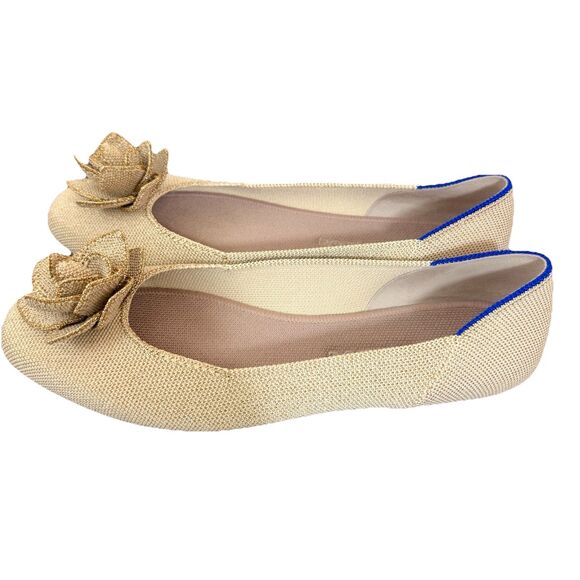 Rothy’s The Petal Square Toe Flats Metallic Beige Gold Womens Sz 9.5 Flower - Picture 5 of 11